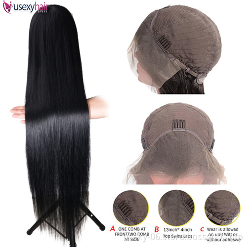 Usexy glueless hd transparent swiss lace wigs human hair lace front natural long straight wig 40 inch lace front human hair wigs
